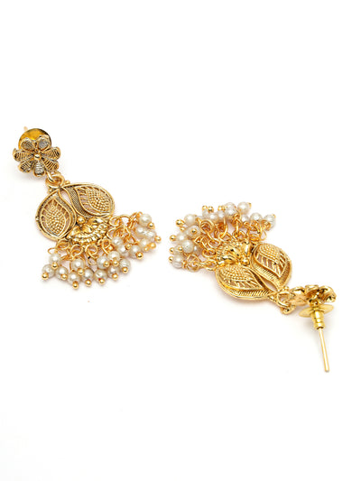 Sukkhi Classical Gold Plated Multistrand With Red Green AD Stones Studded Temple Choker Necklace Set with Dangler Earring Jewellery Set For Women & Girls|Set of 1|NS106065