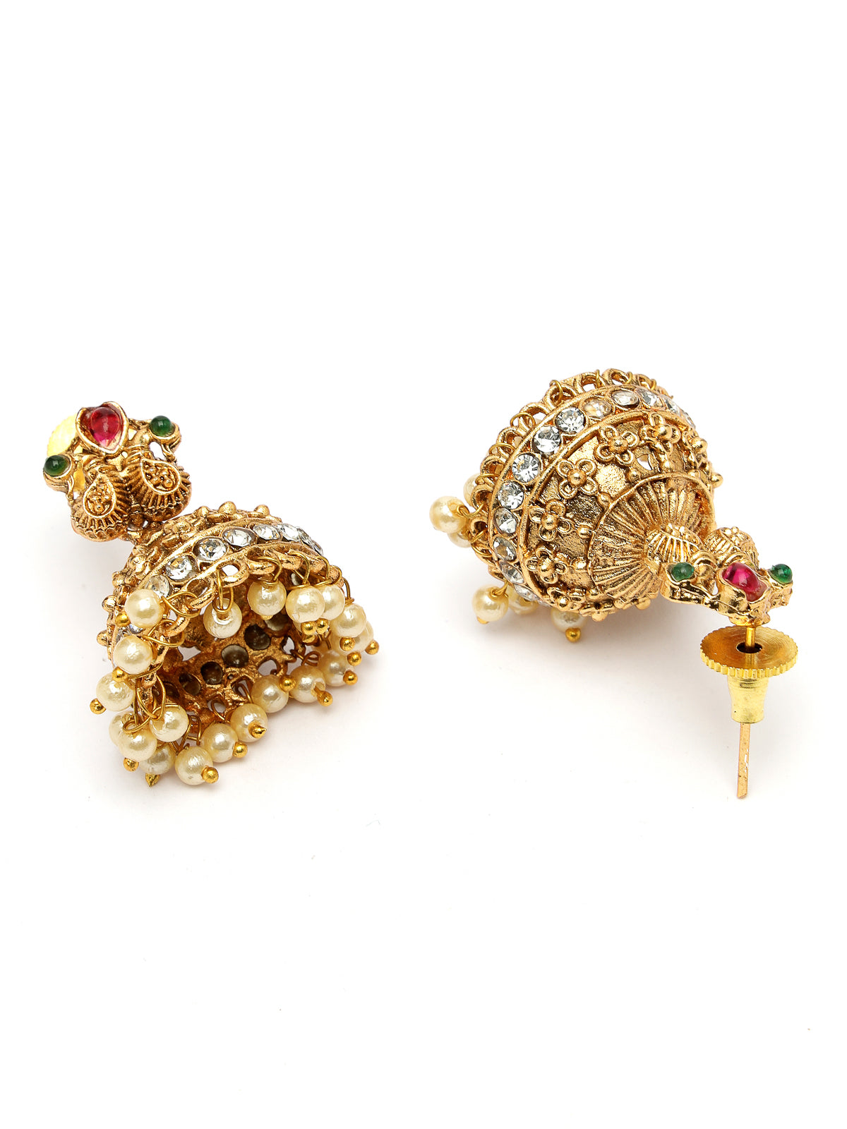 Sukkhi Iconic Traditional Gold Plated Red Green AD Stones Studded Temple Choker Necklace Set With Jhumki/Jhumka Earring Jewellery Set For Women & Girls|Set of 1|NS106068