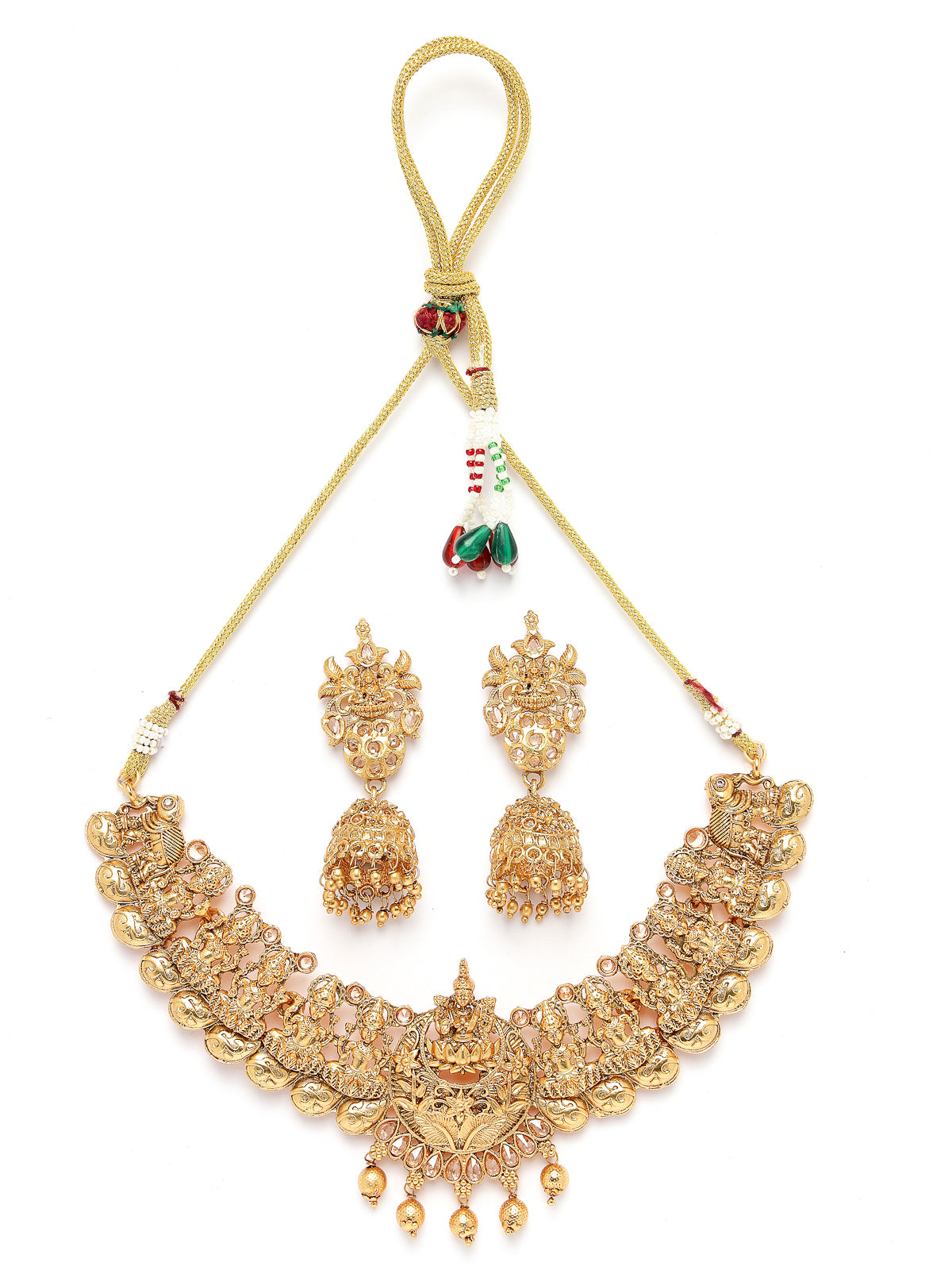 Sukkhi Admirable Traditional Gold Plated Golden Temple Choker Necklace Set with Jhumki/Jhumka Earrings Jewellery Set For Women & Girls|Set of 1|NS106070