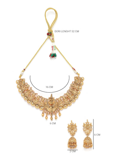 Sukkhi Admirable Traditional Gold Plated Golden Temple Choker Necklace Set with Jhumki/Jhumka Earrings Jewellery Set For Women & Girls|Set of 1|NS106070