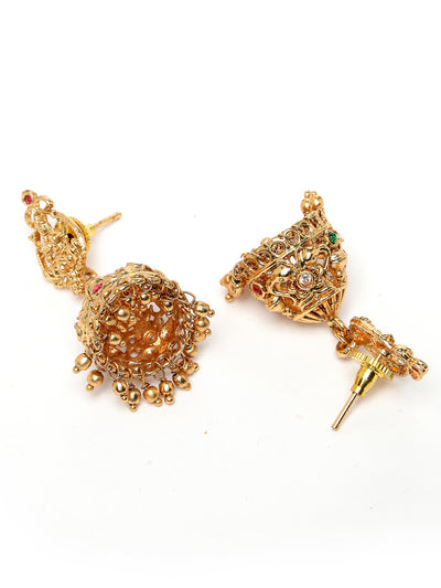 Sukkhi Traditional Cultural Gold Plated AD Stones Studded Choker Temple Jewellery Gold Haram Designs Necklace Set with Jhumki/Jhumka Earrings Jewellery Set For Women & Girls|Set of 1|NS106072