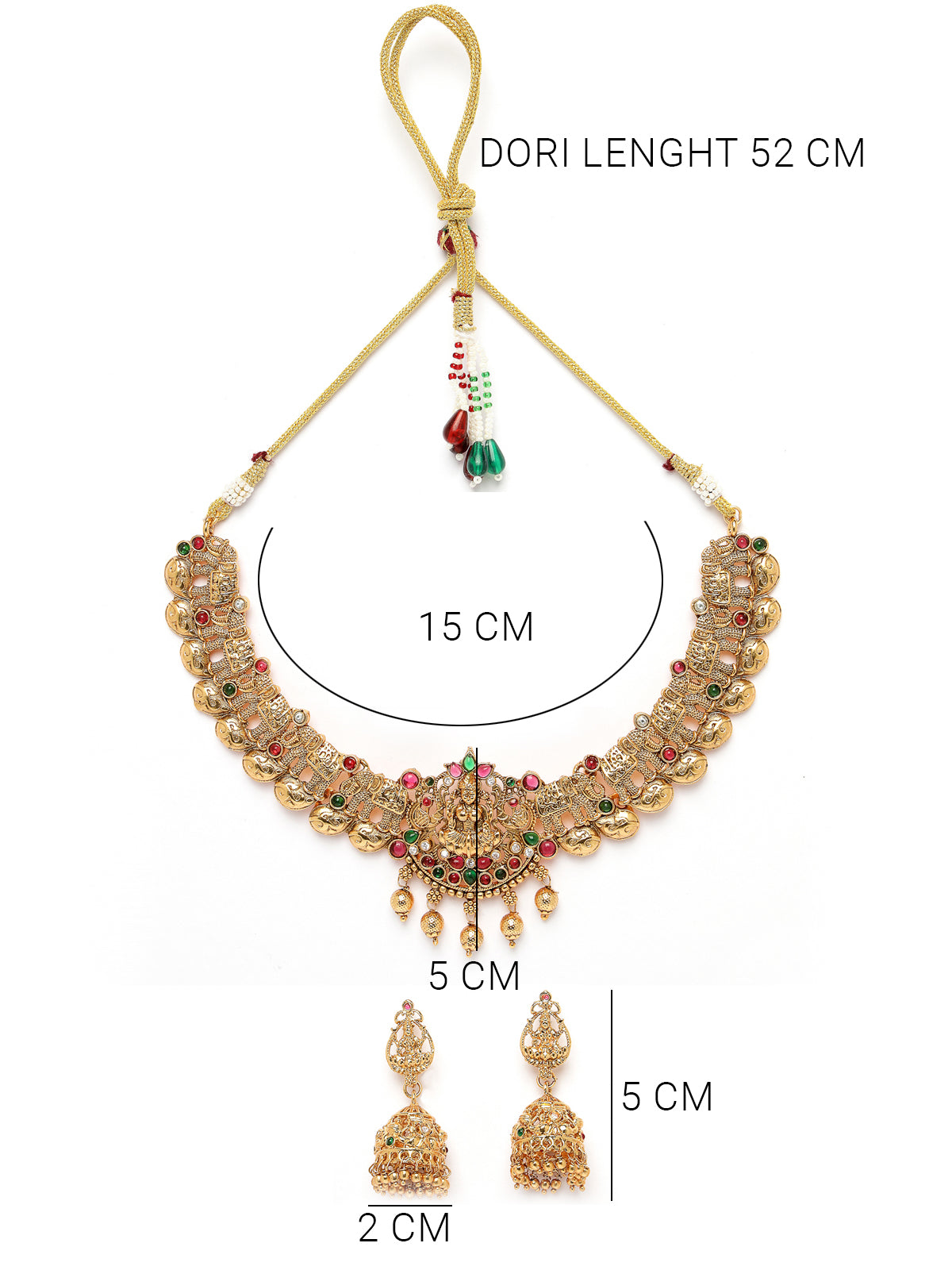 Sukkhi Traditional Cultural Gold Plated AD Stones Studded Choker Temple Jewellery Gold Haram Designs Necklace Set with Jhumki/Jhumka Earrings Jewellery Set For Women & Girls|Set of 1|NS106072