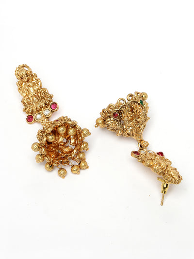 Sukkhi All-Season Ornate Gold Plated AD Stones Studded Temple with Peacock Choker Necklace Set with Jhumka/Jhumki Earrings Jewellery Set For Women|Set of 1|NS106073