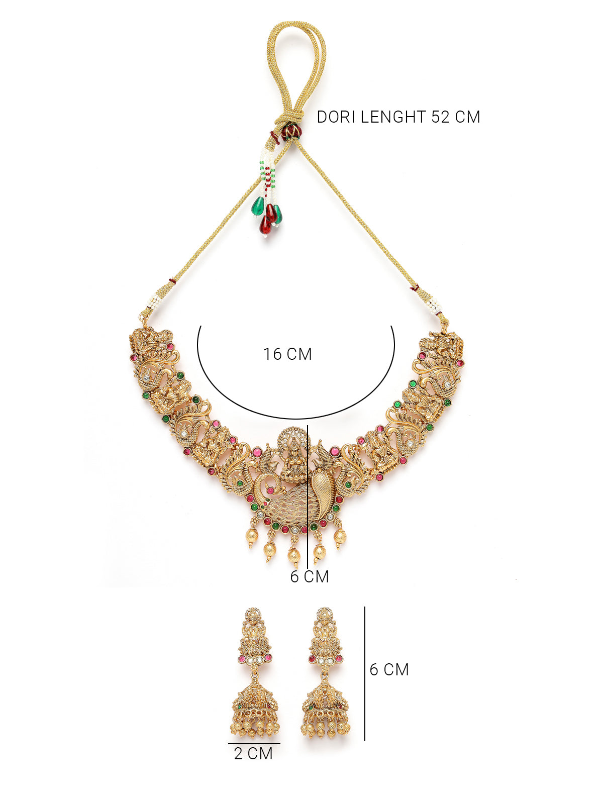 Sukkhi All-Season Ornate Gold Plated AD Stones Studded Temple with Peacock Choker Necklace Set with Jhumka/Jhumki Earrings Jewellery Set For Women|Set of 1|NS106073
