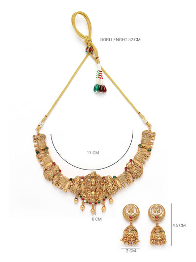Sukkhi Temple Jewellery Set Gold Plated Temple with Elephant Choker Necklace Set with Jhumki/Jhumka Earrings Jewellery Set For Women & Girls|Set of 1|NS106074