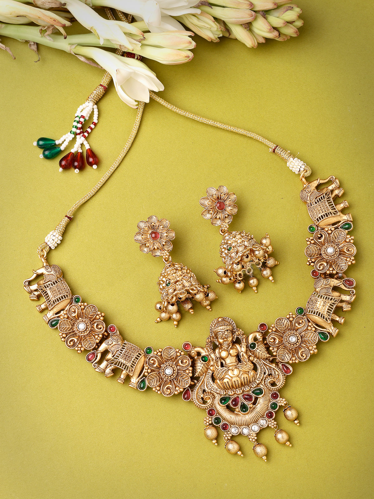 Sukkhi Classic Traditional Gold Plated Temple Choker Necklace Set  with Jhumka/Jhumki Earrings Jewellery Set For Women||NS106075