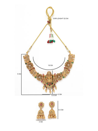 Sukkhi Classic Traditional Gold Plated Temple Choker Necklace Set  with Jhumka/Jhumki Earrings Jewellery Set For Women||NS106075