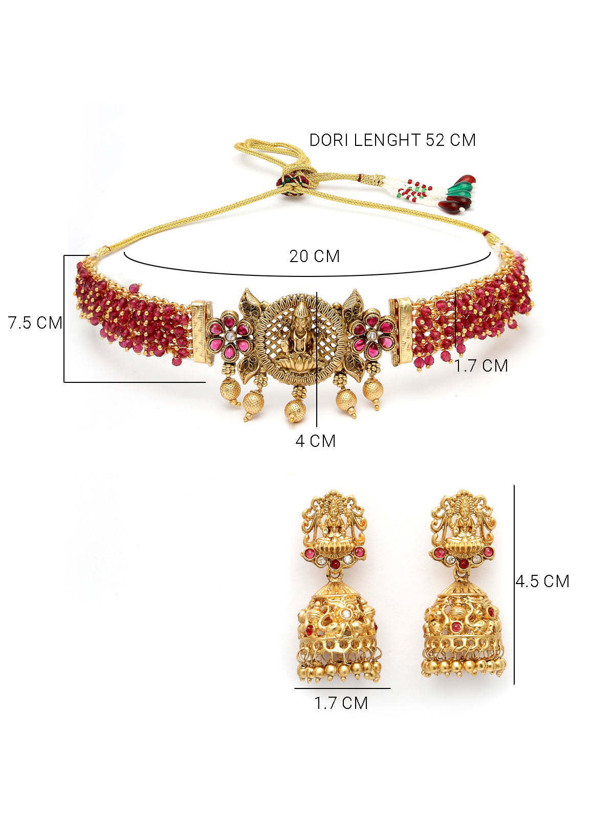 Sukkhi Indian Traditional Gold Plated Rani Pink Glass Beadded Temple Choker Necklace Set with Jhumki/Jhumka Earrings Jewellery Set For Women & Girls|NS106076