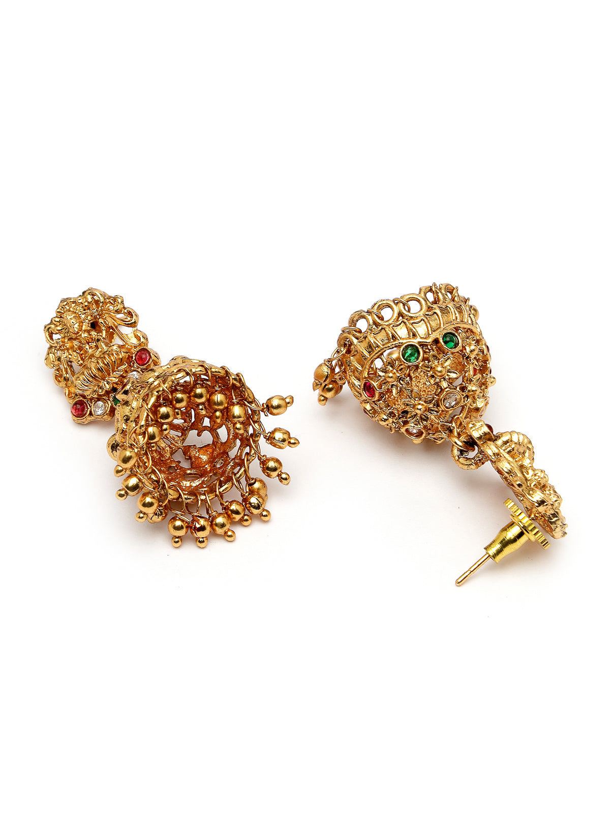 Sukkhi Cultivated Gold Plated Red Green AD Stones Studded Temple Gold Choker Necklace Set with Jhumki/Jhumka Earrings Jewellery Set For Women & Girls|NS106077