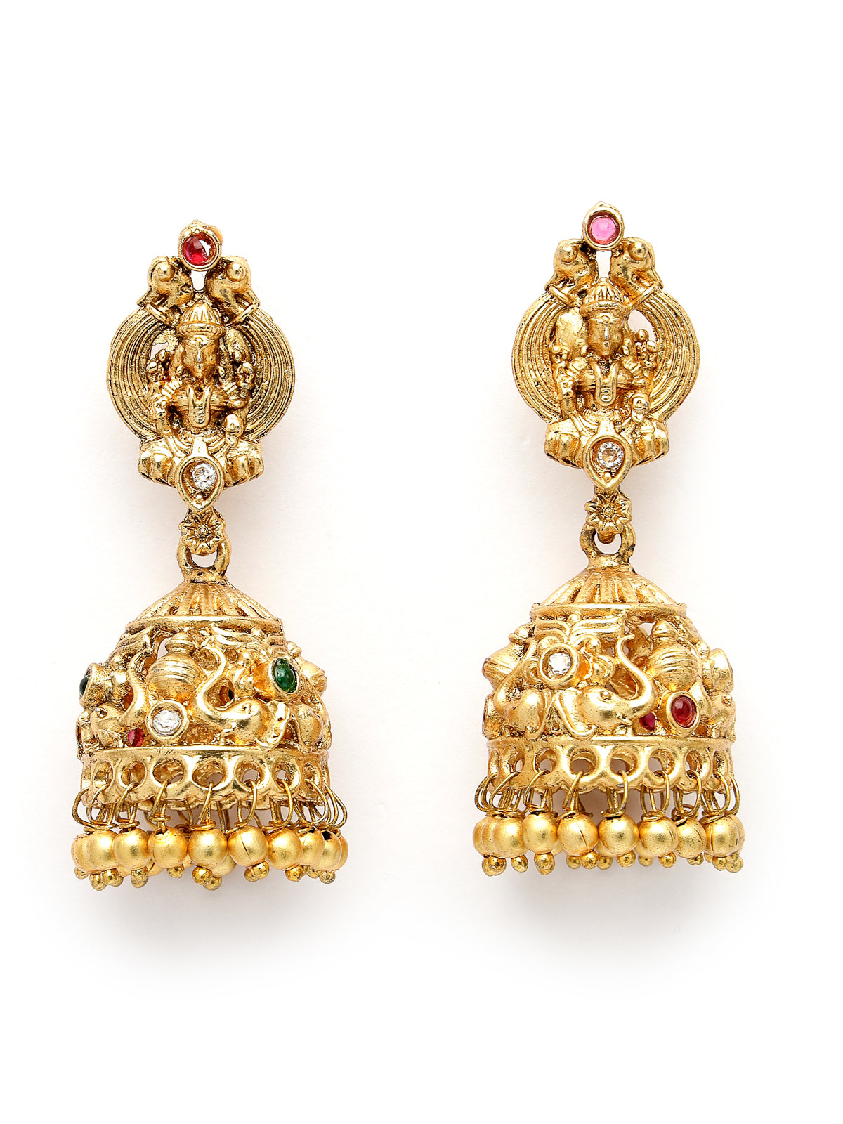 Sukkhi Classic Traditional Gold Plated with off White Pearls Temple Choker Necklace Set with Jhumka/Jhumki Earrings Jewellery Set For Women||NS106078