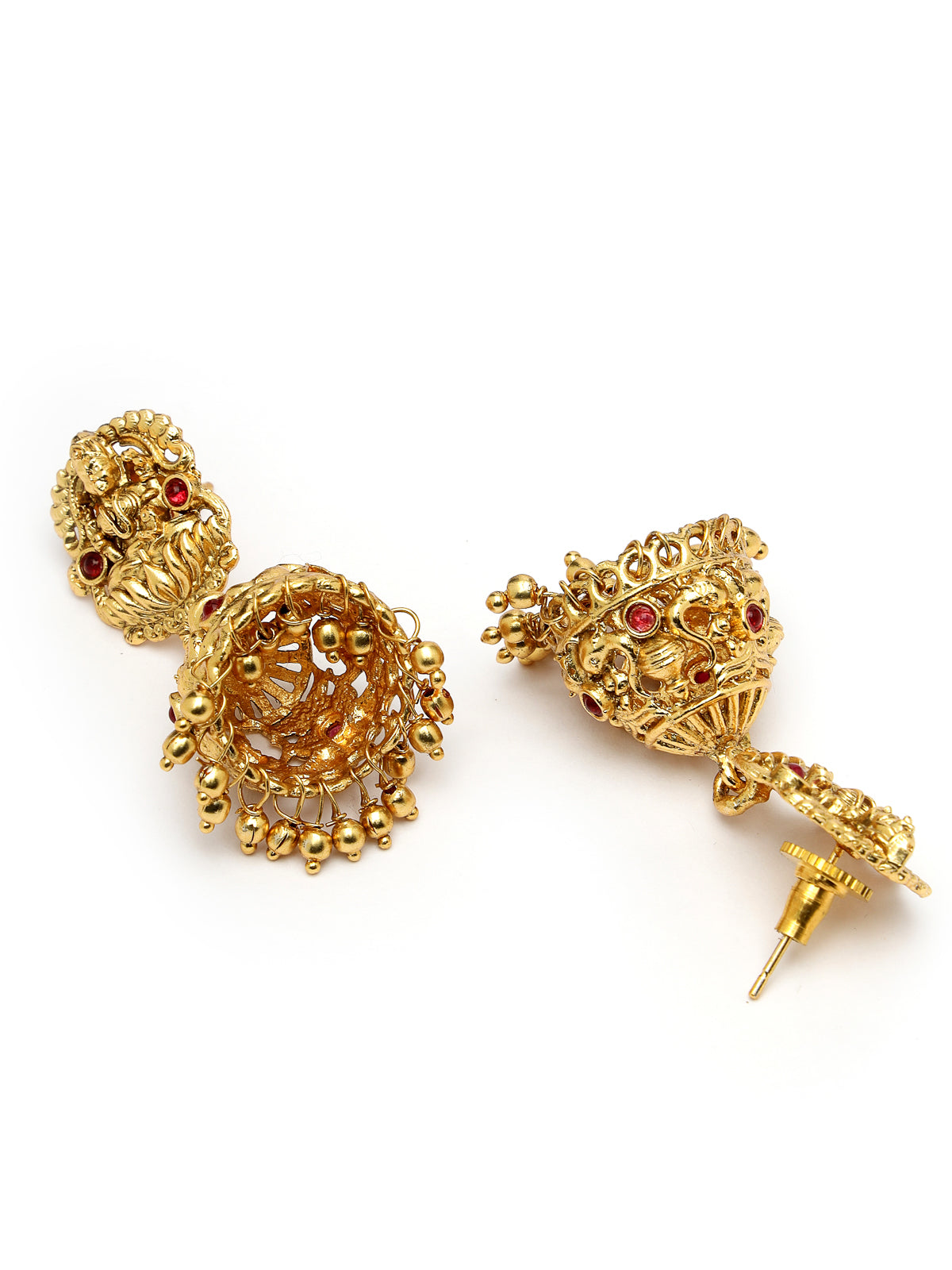 Sukkhi Eye-Catching Traditional Gold Plated Rani Pink Glass Beadded Temple Choker Necklace Set with Jhumki/Jhumka Earrings Jewellery Set For Women & Girls|NS106079