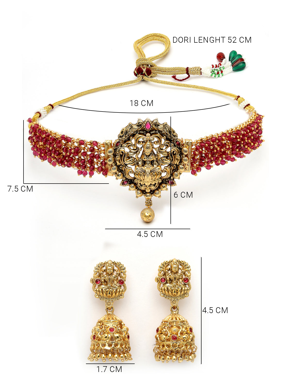 Sukkhi Eye-Catching Traditional Gold Plated Rani Pink Glass Beadded Temple Choker Necklace Set with Jhumki/Jhumka Earrings Jewellery Set For Women & Girls|NS106079