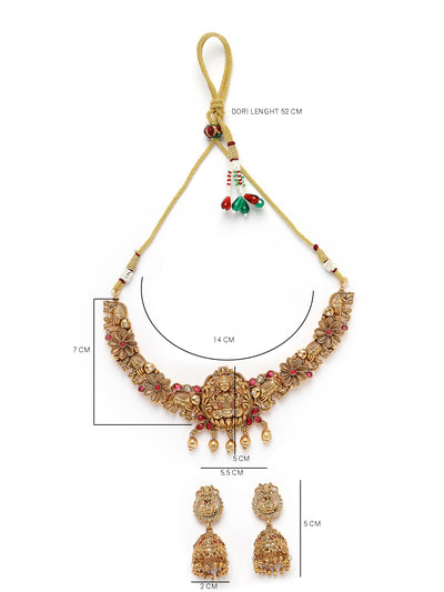 Sukkhi South Indian Traditional Gold Plated AD Stones Studded Choker Temple Gold Haram Designs Necklace Set with Jhumki/Jhumka Earrings Jewellery Set For Women & Girls|NS106081