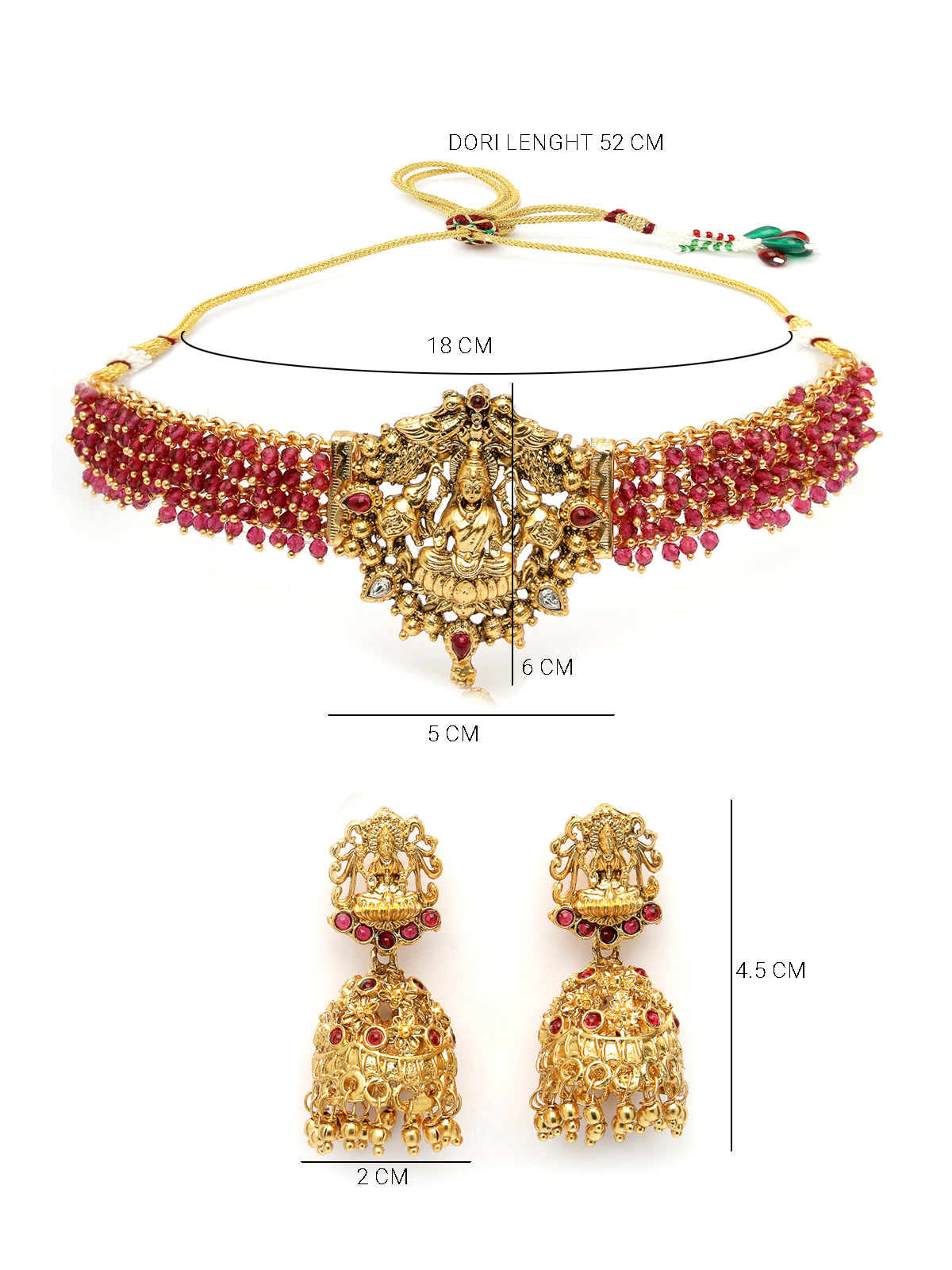 Sukkhi Iconic Traditional Gold Plated Rani Pink Glass Beadded Temple Choker Necklace Set with Jhumki/Jhumka Earrings Jewellery Set For Women & Girls|NS106082