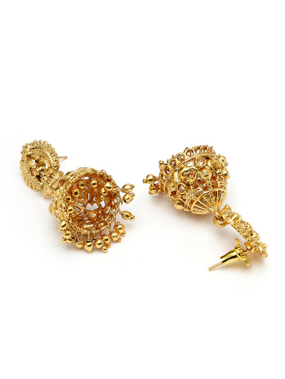 Sukkhi Creative Traditional Gold Plated White Beadded Temple Choker Necklace Set with Jhumki/Jhumka Earrings Jewellery Set For Women & Girls|NS106083