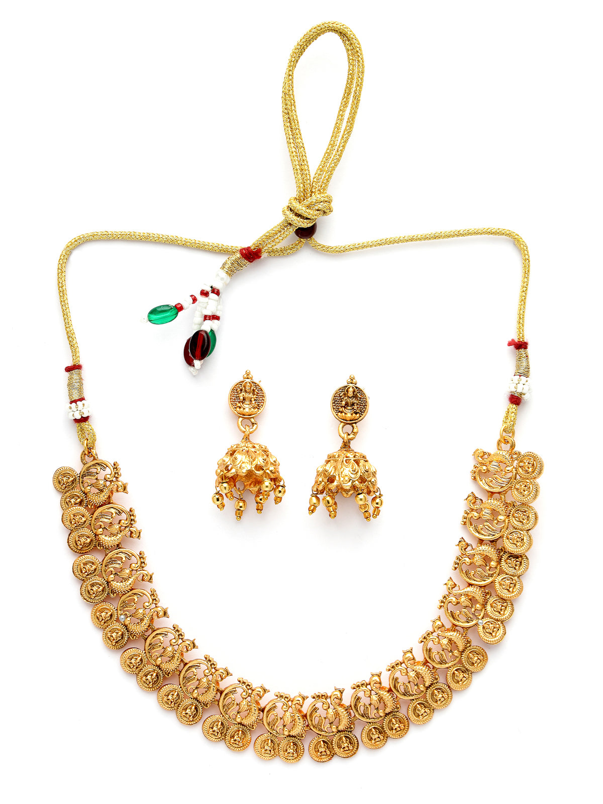 Sukkhi Classic-Inspired Gold Plated Gold Choker Temple with Peacock Shaped Necklace Set with Jhumka/Jhumki Earrings Jewellery Set for Women & Girls| Set of 1|NS106085