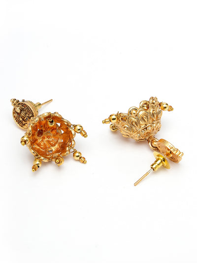 Sukkhi Classic-Inspired Gold Plated Gold Choker Temple with Peacock Shaped Necklace Set with Jhumka/Jhumki Earrings Jewellery Set for Women & Girls| Set of 1|NS106085