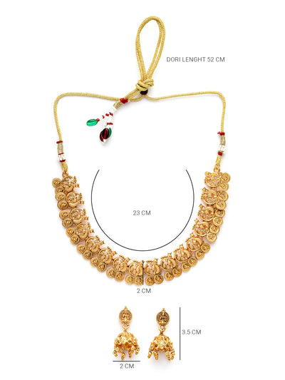 Sukkhi Classic-Inspired Gold Plated Gold Choker Temple with Peacock Shaped Necklace Set with Jhumka/Jhumki Earrings Jewellery Set for Women & Girls| Set of 1|NS106085