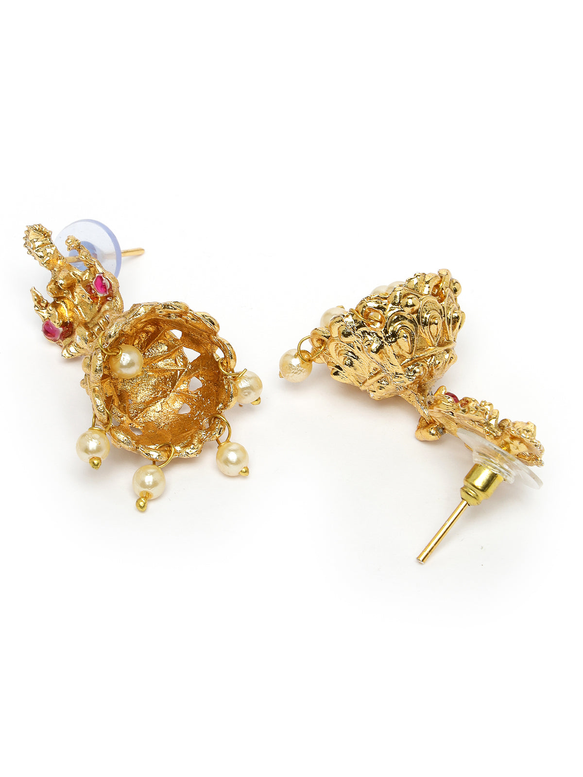 Sukkhi Traditionally Gold Plated Red Green AD Stones Studded Long Temple Gold Haram Designs Necklace Set with Jhumki/Jhumka Earrings Jewellery Set For Women & Girls|Set of 1|NS106088