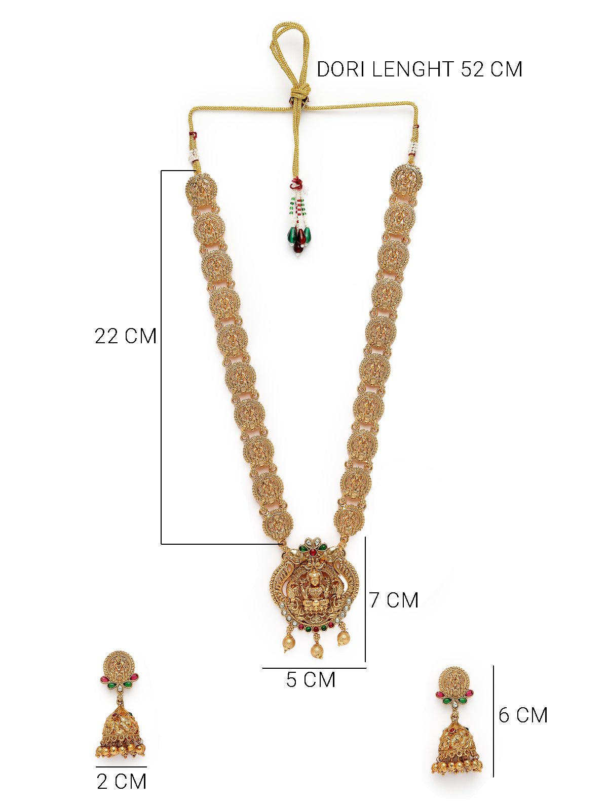 Sukkhi Beautiful Classic Gold Plated Temple Haram Designs Long Necklace Set with Jhumki/Jhumka Earrings Jewellery Set For Women & Girls|Set of 1|NS106091