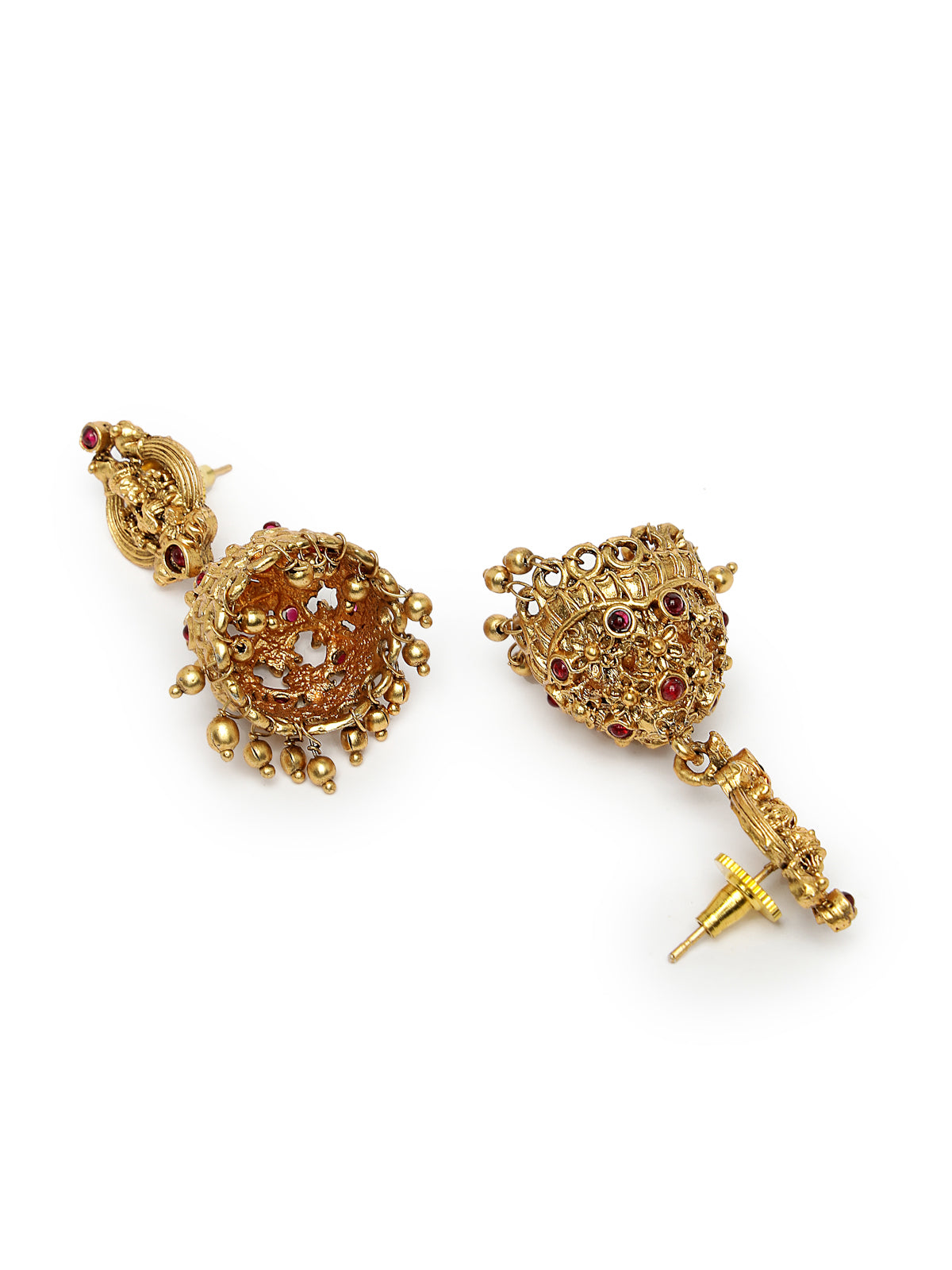 Sukkhi Trendy Fashionable Gold Plated Temple Haram Designs Long Necklace Set with Jhumki/Jhumka Earrings Jewellery Set For Women & Girls |Set of 1|NS106092