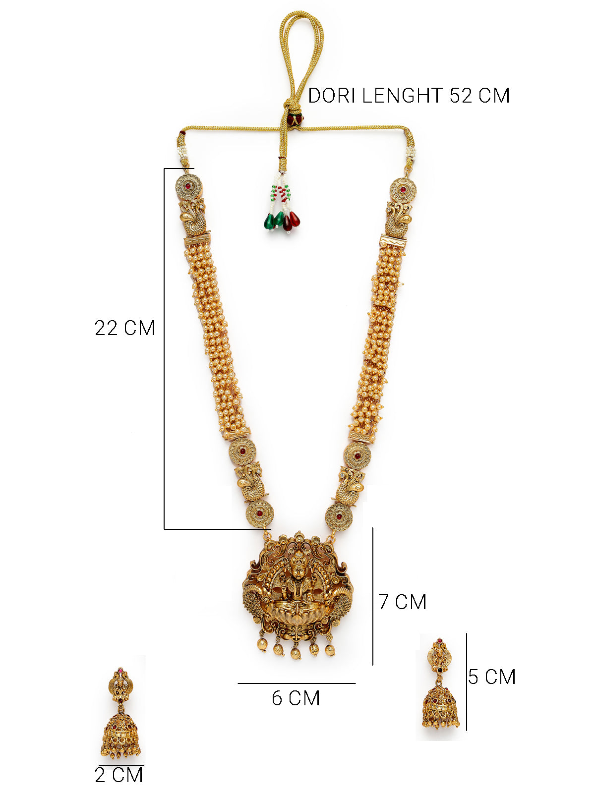 Sukkhi Trendy Fashionable Gold Plated Temple Haram Designs Long Necklace Set with Jhumki/Jhumka Earrings Jewellery Set For Women & Girls |Set of 1|NS106092