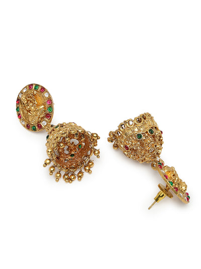 Sukkhi Attractive Traditional Gold Plated Temple Haram Designs Long Necklace Set with Jhumki/Jhumka Earrings Jewellery Set For Women & Girls| Set of 1|NS106093