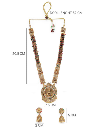 Sukkhi Attractive Traditional Gold Plated Temple Haram Designs Long Necklace Set with Jhumki/Jhumka Earrings Jewellery Set For Women & Girls| Set of 1|NS106093