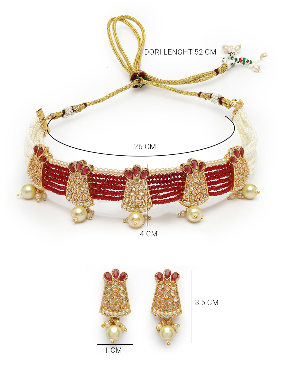 Sukkhi Bewitching Gold Plated Multistrand Red & White Choker Necklace Set With Drop Earrings Jewellery Set For Women & Girls|Set of 1NS106097
