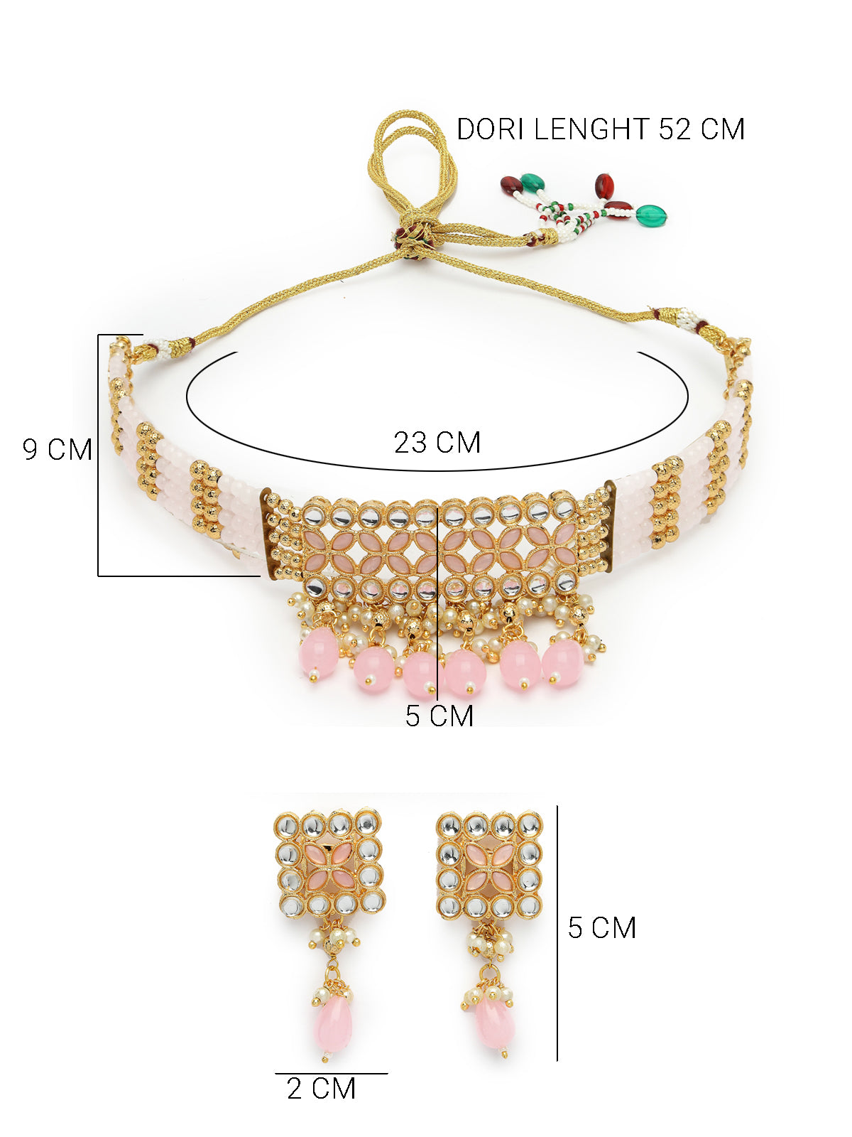Sukkhi Pretty Pink Gold Plated Multistrand Pearls Choker Necklace Set & Drop Earrings For Women & Girls|Set of 1|NS106101