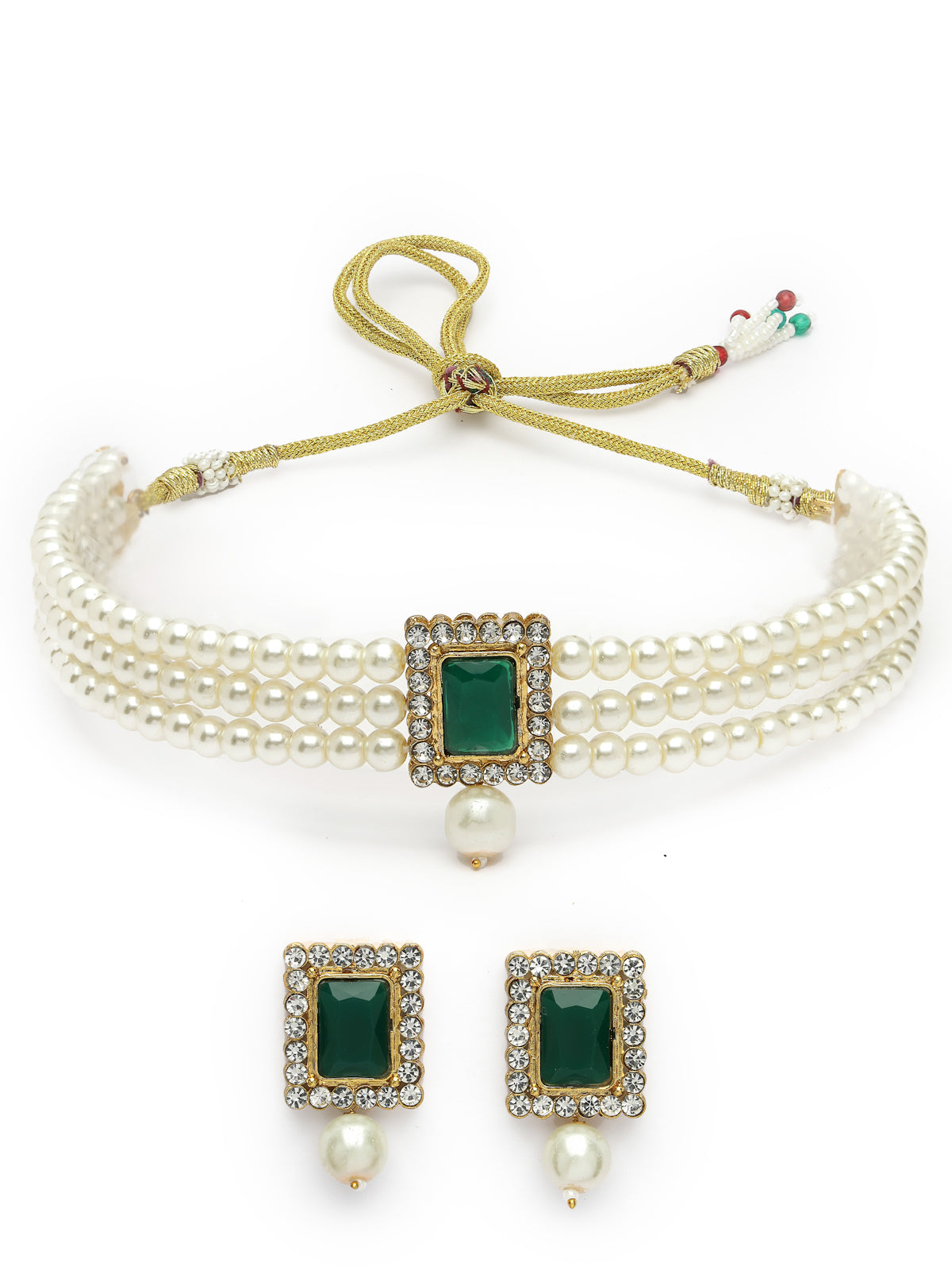 Sukkhi Gold Plated Indian Traditional Crystal Pearl Beaded Choker Necklace Set with Drop Earring Jewellery Set For Women & Girls|Set of 1|NS106104