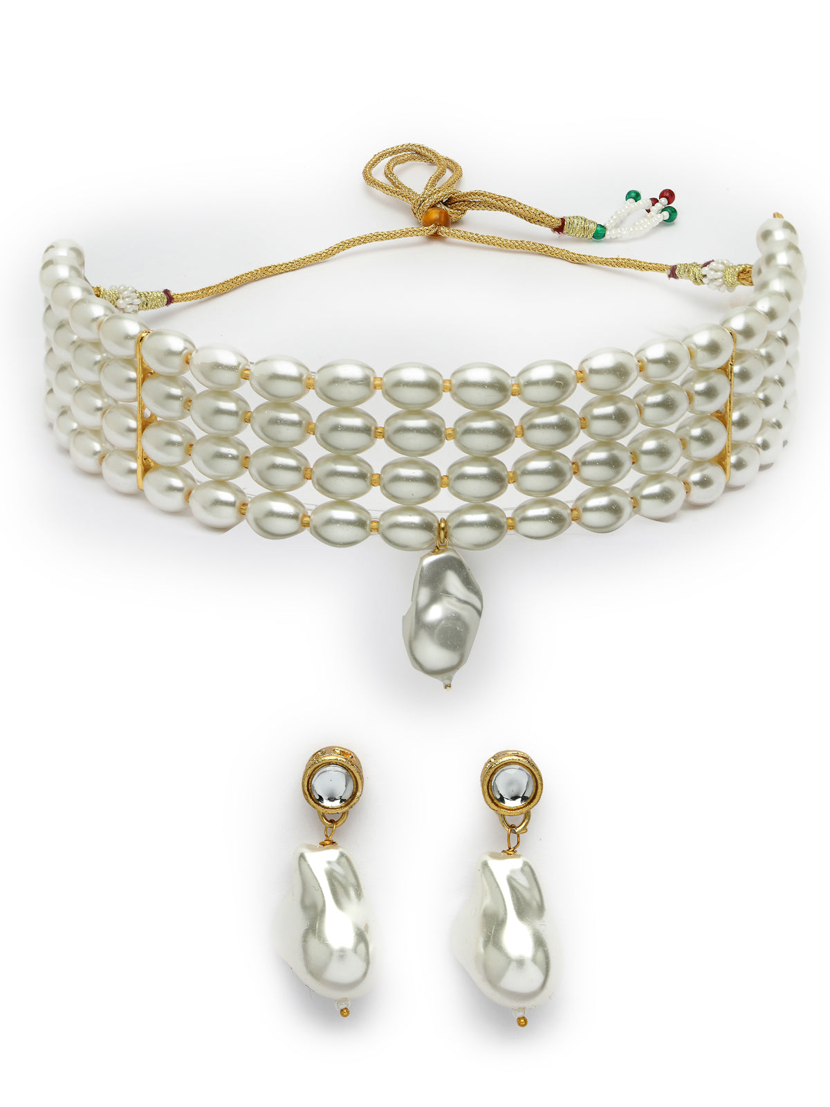 Sukkhi Trendy Gold Plated Pearl Beaded White Choker Necklace Set with Drop Earrings Jewellery Set For Women & Girls|Set of 1|NS106105