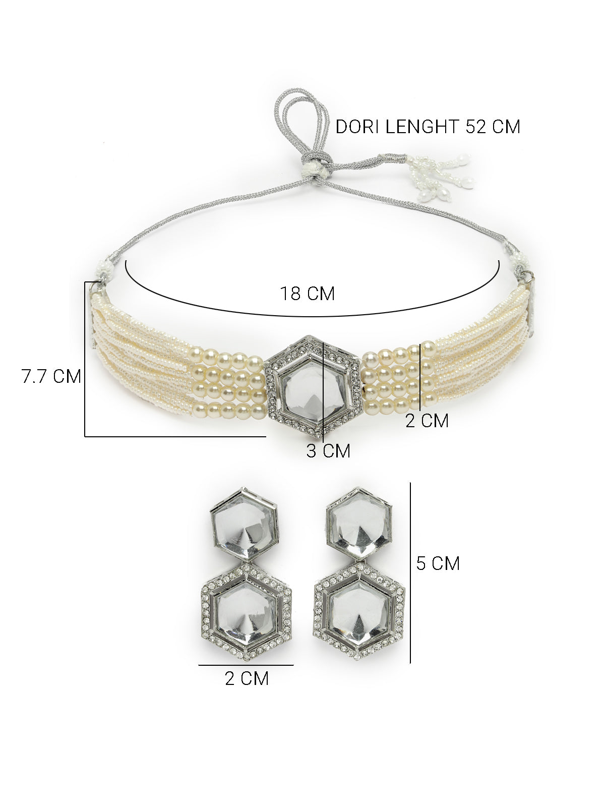 Sukkhi Adorable Multi String Pearls with Crystals Stones Studded Hexagon Shaped Choker Necklace Set & Dangler Earring Jewellery Set For Women & Girls|Set of 1|NS106106