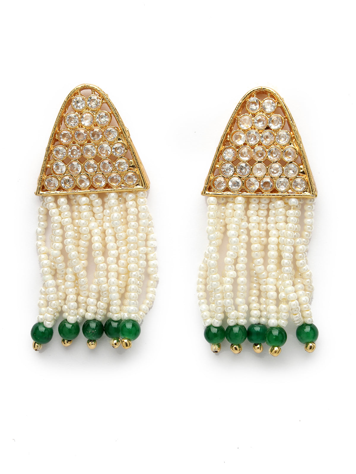 Sukkhi Stylish Gold Plated White Green Pearls with Multi Layers with Multistring Long Necklace Set & Dangler Earrings Jewellery Set For Women & Girls|Set of 1|NS106109