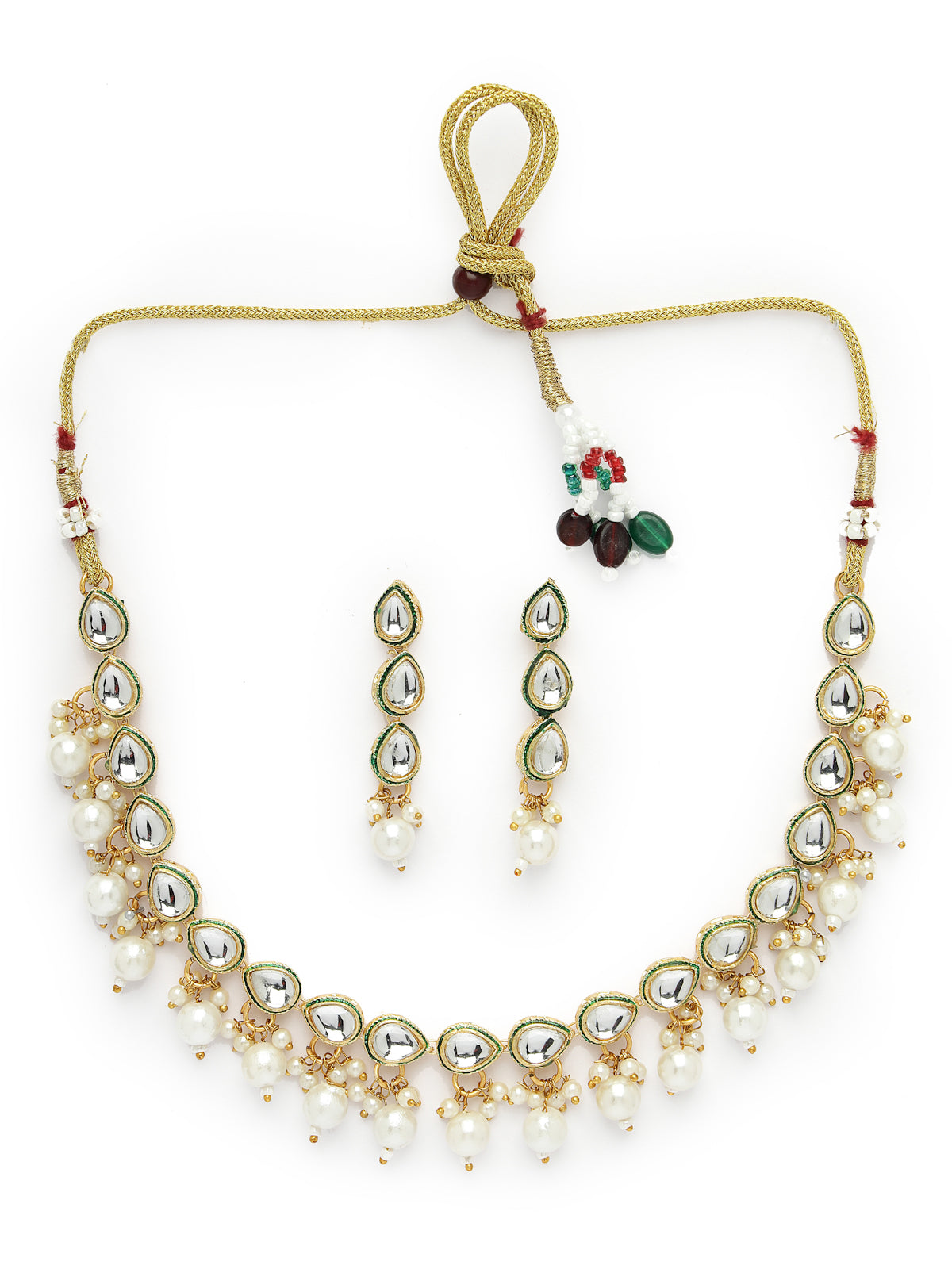 Sukkhi Elegant Gold Plated White Pearls & Kundan Studded Choker Necklace Set with Dangle Drop Earrings Jewellery Set For Women & Girls|Set of 1|NS106110