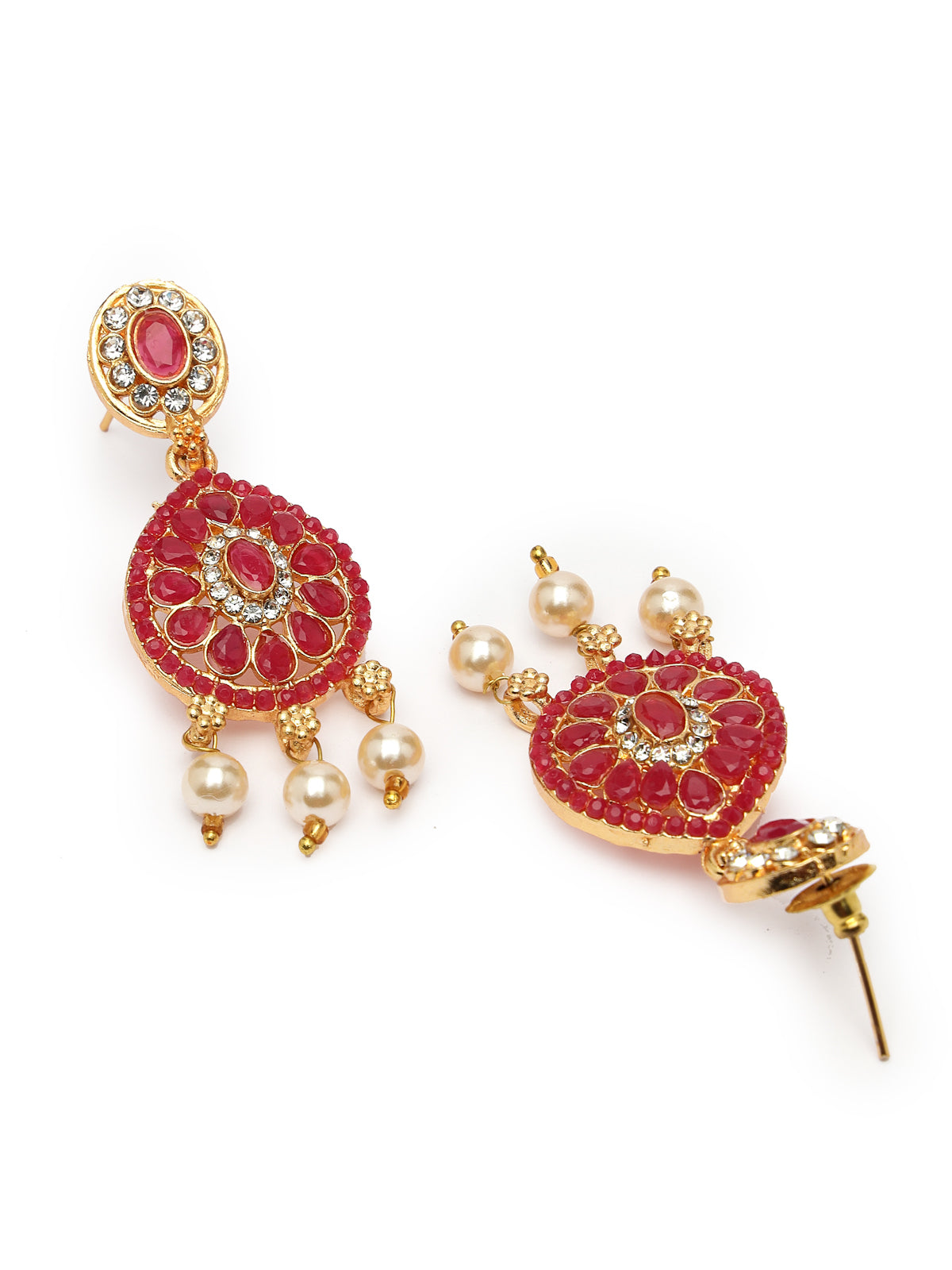 Sukkhi Classical Gold Plated Red AD Stones Studded Choker Necklace Set With Dangler Earring Jewellery Set For Women & Girls|Set of 1|NS106111