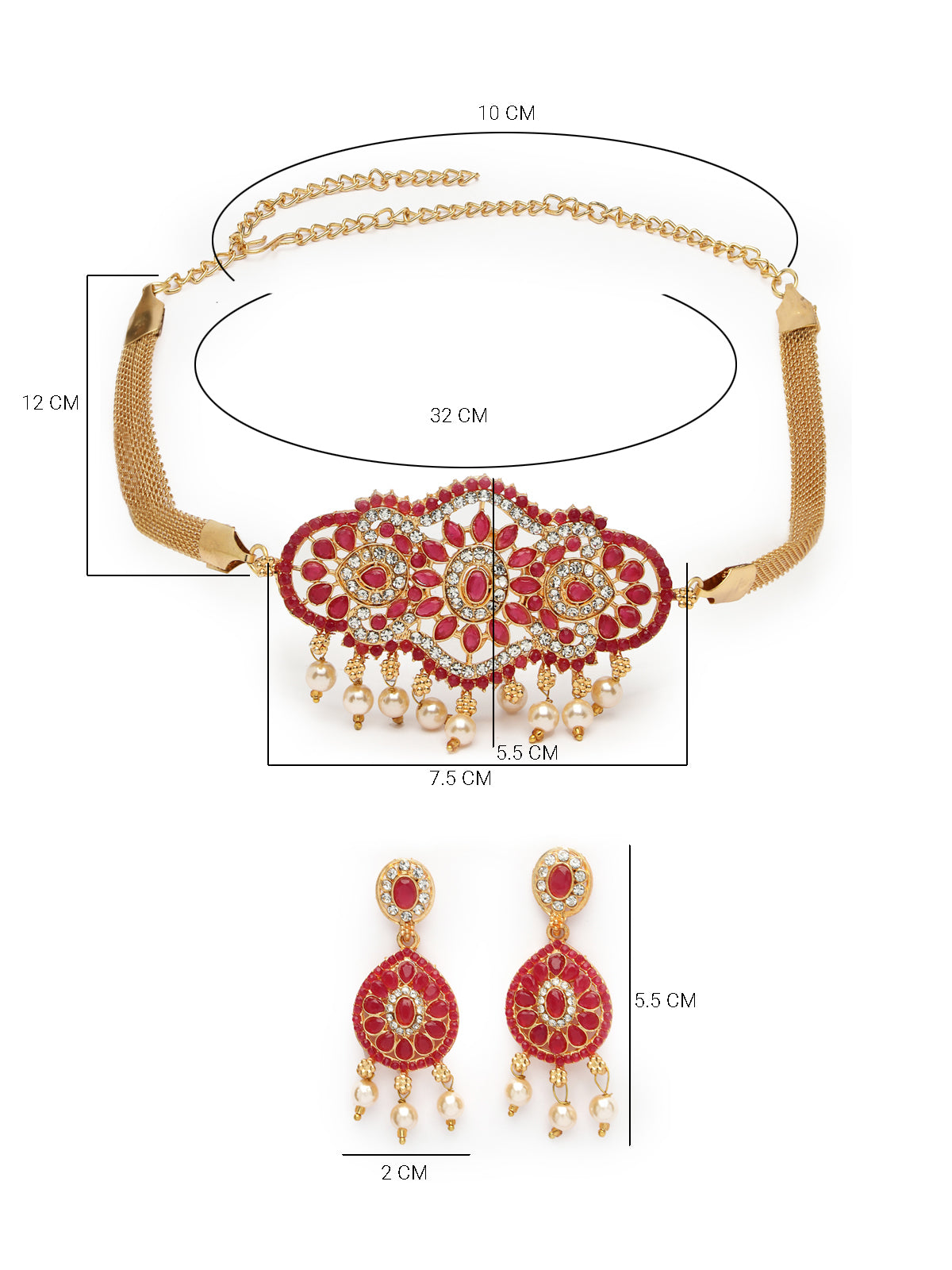 Sukkhi Classical Gold Plated Red AD Stones Studded Choker Necklace Set With Dangler Earring Jewellery Set For Women & Girls|Set of 1|NS106111