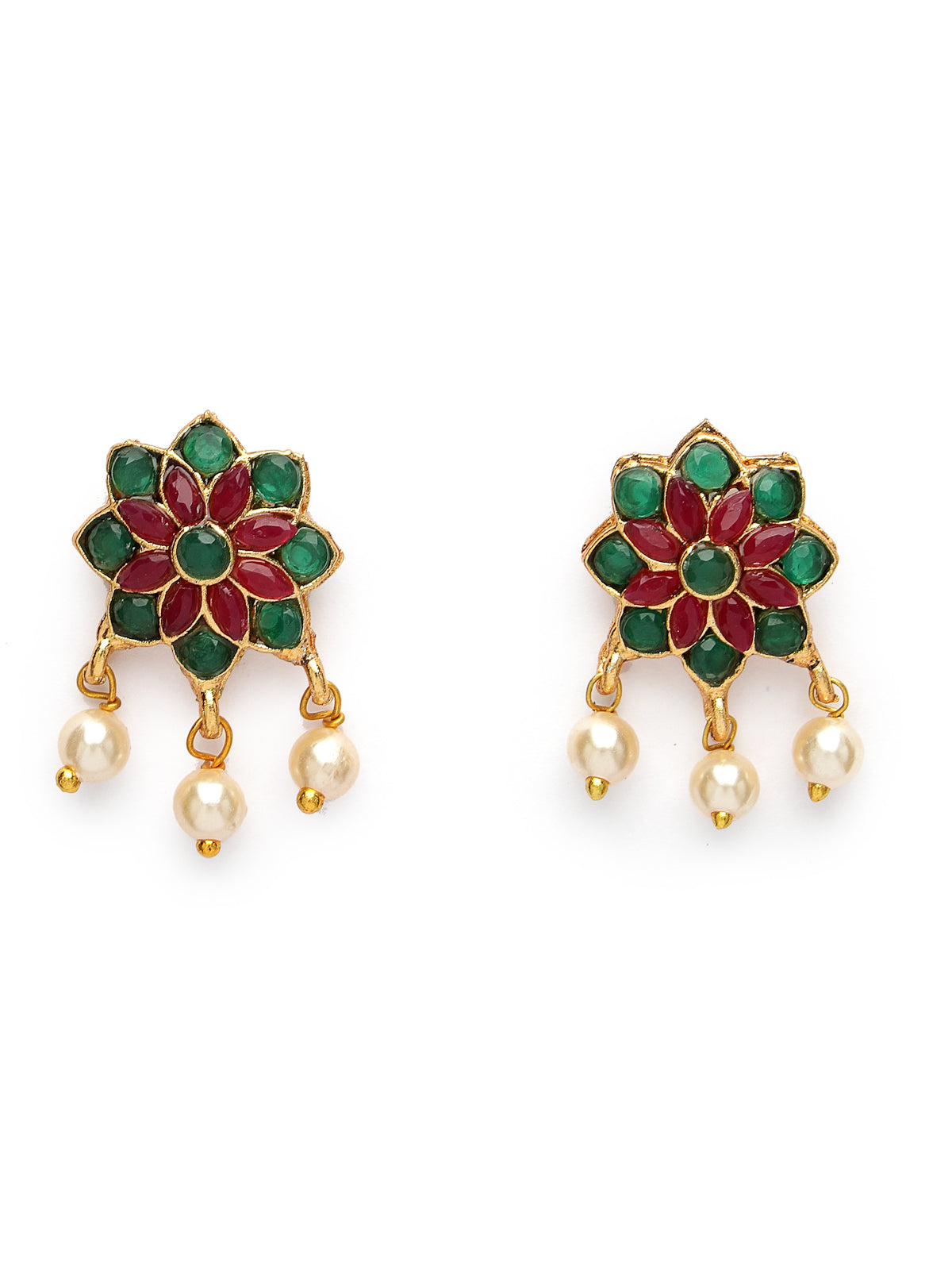 Sukkhi Beautiful Floral Gold Plated Red Green AD Stones Studded Choker Necklace Set With Studs Earring Jewellery Set for Women & Girls|Set of 1|NS106112