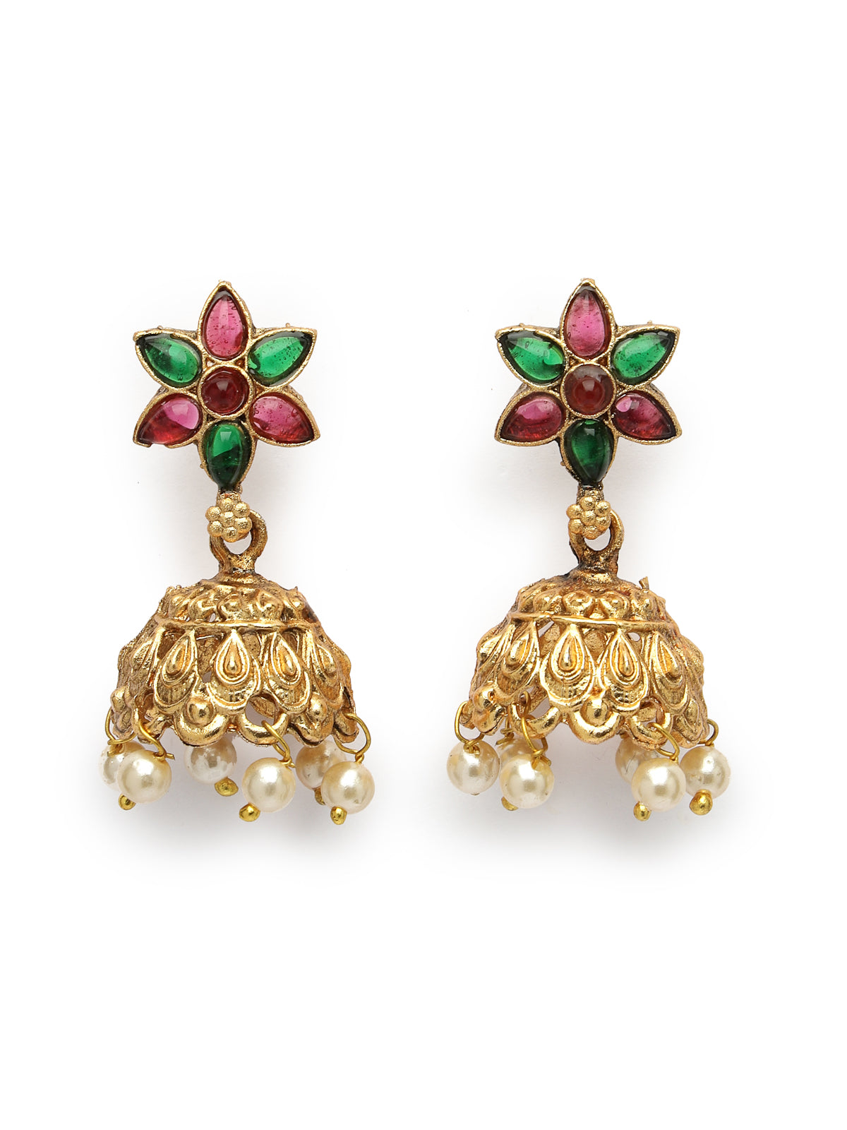 Sukkhi Unique Peacock Style Gold Plated Red Green AD Stones Studded Choker Necklace Set With Jhumki/Jhumka Earring Jewellery Set For Women & Girls|Set of 1|NS106114