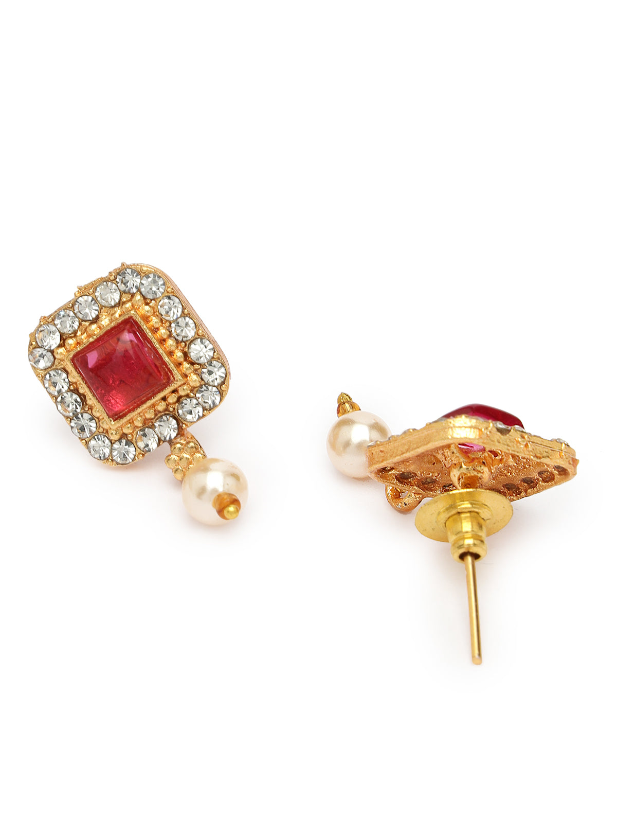 Sukkhi Traditional Gold Plated Red Green AD Stones Studded Choker Necklace Set With Studs Earring Jewellery Set For Women & Girls|Set of 1|NS106115