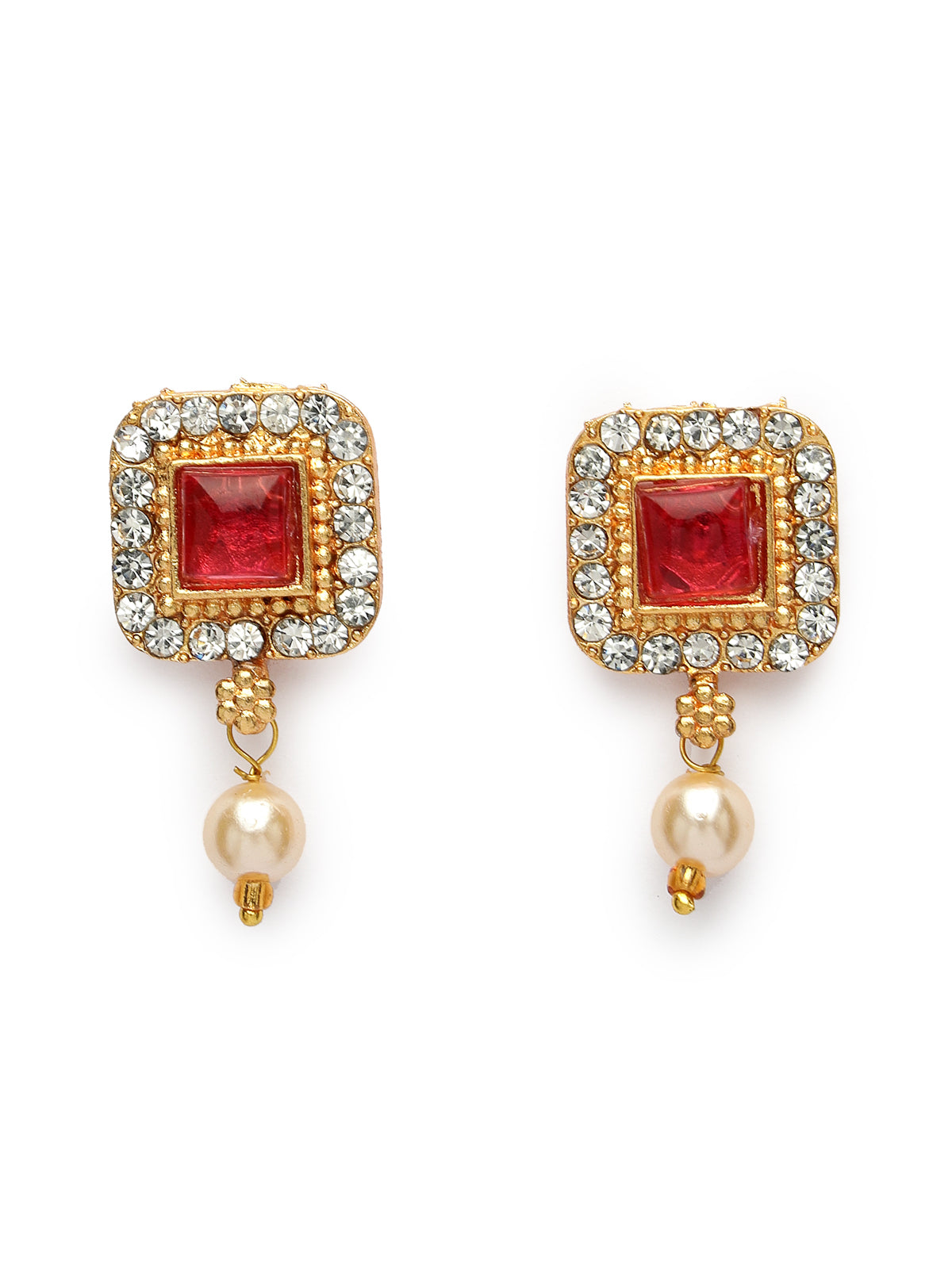 Sukkhi Traditional Gold Plated Red Green AD Stones Studded Choker Necklace Set With Studs Earring Jewellery Set For Women & Girls|Set of 1|NS106115