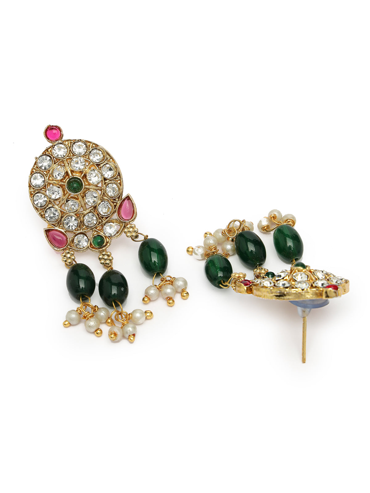 Sukkhi Graceful Gold Plated AD Stones Studded Green Round Choker Necklace Set With Dangler Earring Jewellery Set For Women & Girls|Set of 1|NS106116