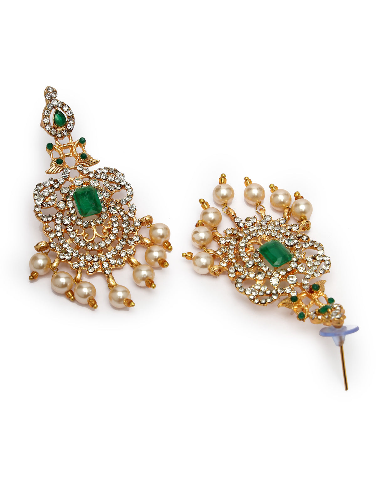 Sukkhi Sparkling Gold Plated White AD Stones Studded Green Choker Necklace Set With Dangler Earring Jewellery Set For Women & Girls|Set of 1|NS106117