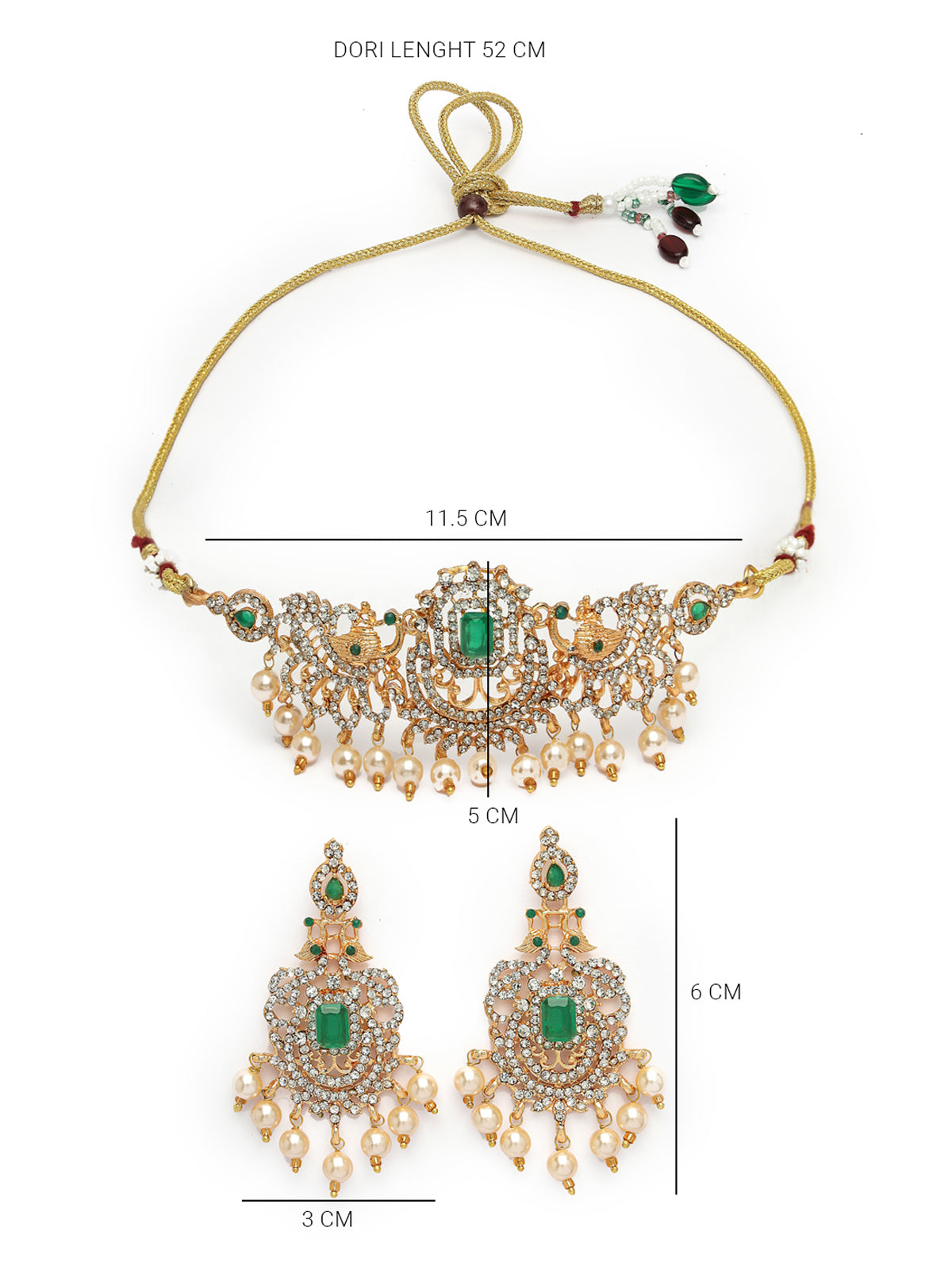 Sukkhi Sparkling Gold Plated White AD Stones Studded Green Choker Necklace Set With Dangler Earring Jewellery Set For Women & Girls|Set of 1|NS106117