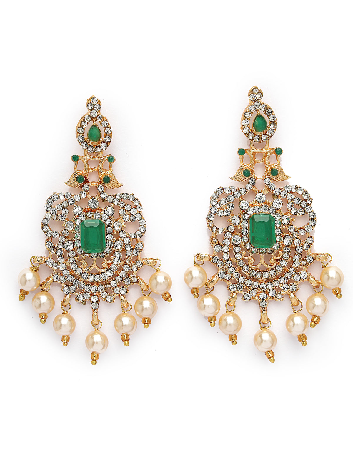 Sukkhi Sparkling Gold Plated White AD Stones Studded Green Choker Necklace Set With Dangler Earring Jewellery Set For Women & Girls|Set of 1|NS106117