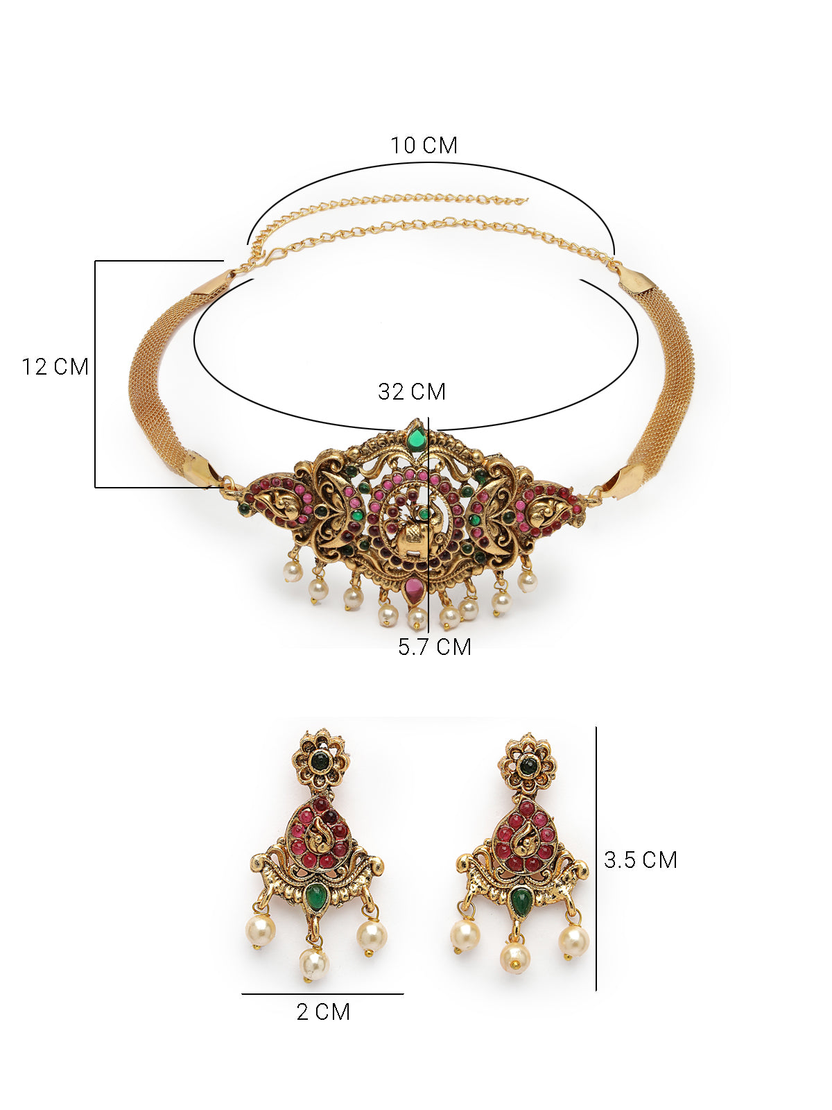 Sukkhi Trendy Gold Plated Red Green AD Stones Studded Elephant Choker Necklace Set With Dangler Earring Jewellery Set For Women & Girls|Set of 1|NS106118