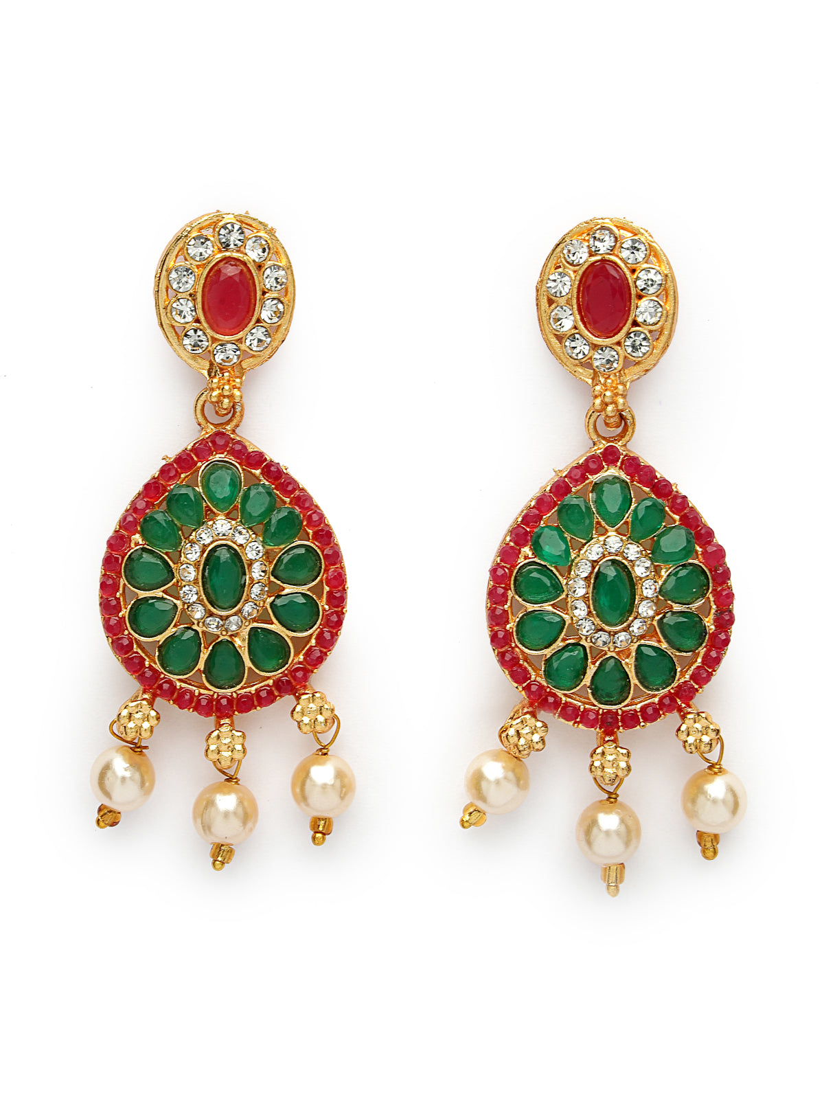 Sukkhi Classical Gold Plated Red Green AD Stones Studded Choker Necklace With Dangler Earring Jewellery Set For Women & Girls|NS106121