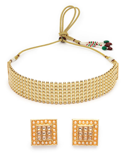 Sukkhi Attractive Gold Plated white Pearls Choker Necklace Set with Studs Earrings Jewellery Set For Women & Girls|Set of 1|NS106122