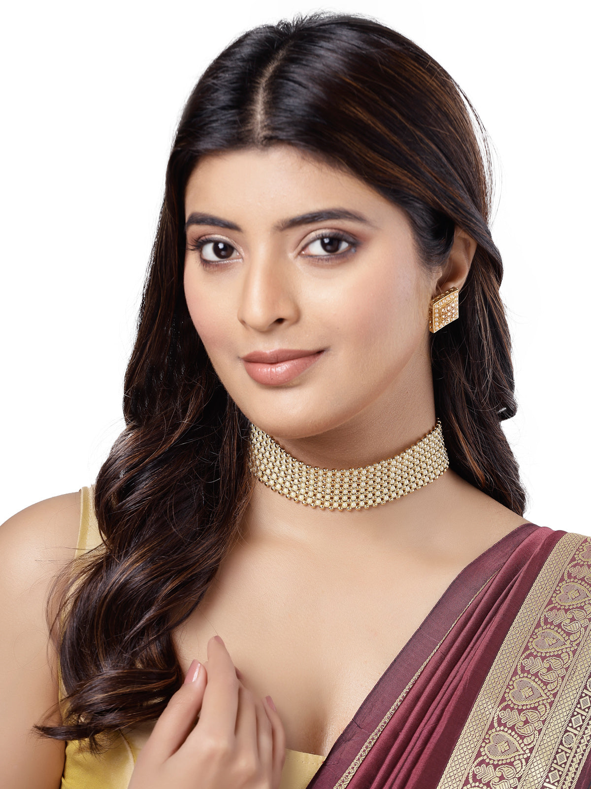 Sukkhi Attractive Gold Plated white Pearls Choker Necklace Set with Studs Earrings Jewellery Set For Women & Girls|Set of 1|NS106122