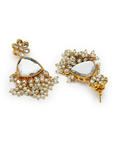 Sukkhi Affordable Gold Tone White Pearls Choker Necklace Set With Dangler Earring & Maangtikka Jewellery Set For Women & Girls|Set of 1|NS106125